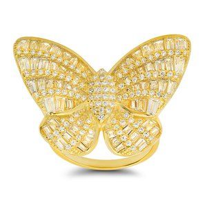 BIG Gold Diamond Baguette Butterfly Ring - Sizes 6-10 available!